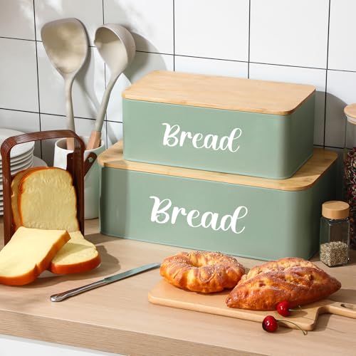2 Pcs Extra Large Bread Box for Kitchen Counter with Slicer (Green)