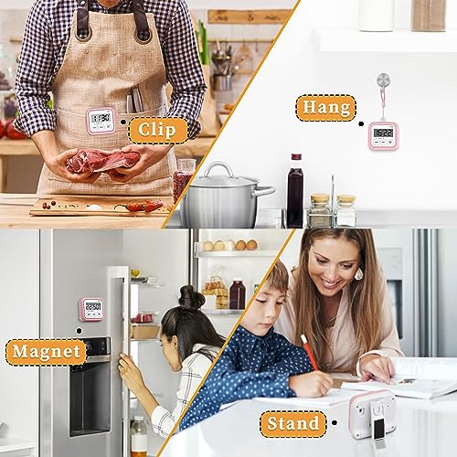 Timer Kitchen Timers for Cooking Classroom Timer for Kids Teachers Magnetic Digital Timers 4 Pack (Pink)