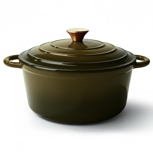 Vintage Style 6 Quart Dutch Oven Pot with Lid (Golden Green / 6 QT Round)