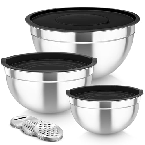 Stainless Steel Mixing Bowls with Lids & 3 Graters