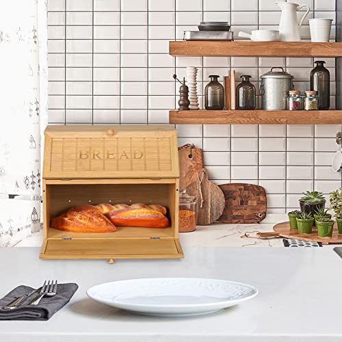 Vintage Double Layer Large Bread Box (Natural Bamboo)