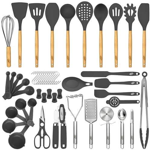 50 PCS Silicone Kitchen Utensils Set Complete Kitchen Set (Gray)
