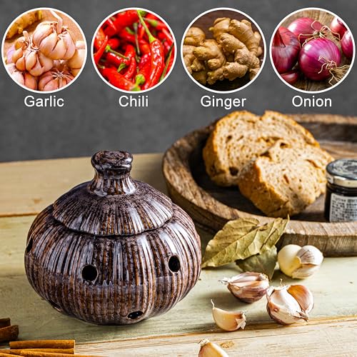 Ceramic Garlic Keeper with Lid and Holes
