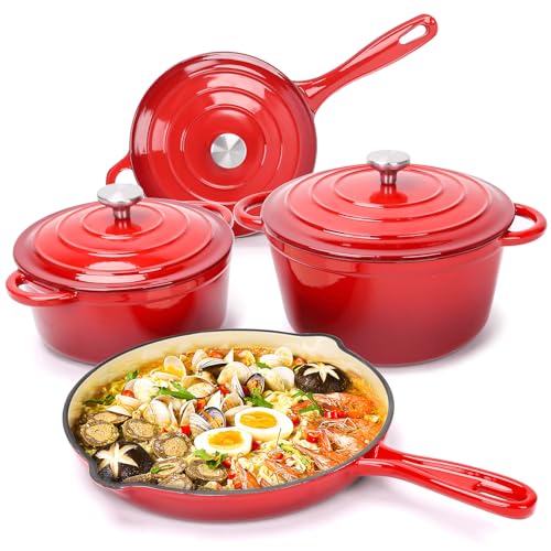 Enameled Cast Iron Cookware Set (Rouge Red)