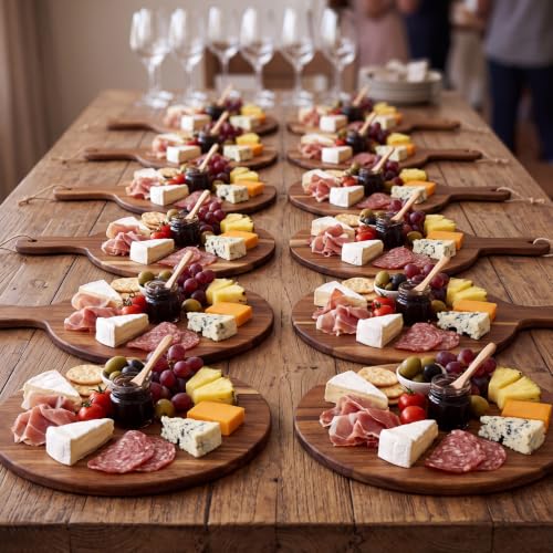 18 Pcs Cutting Board Bulk 13.8" x 9.8" Acacia Wood Chopping Board with Handle Wood Charcuterie Plank Engraving Serving Kitchen Planks for Wedding Housewarming Gift (13.8" X 9.8" / Acacia)