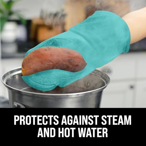 BPA Free Soft Silicone Oven Mitts (Turquoise / 2-Piece 13.7" Oven Mitts)