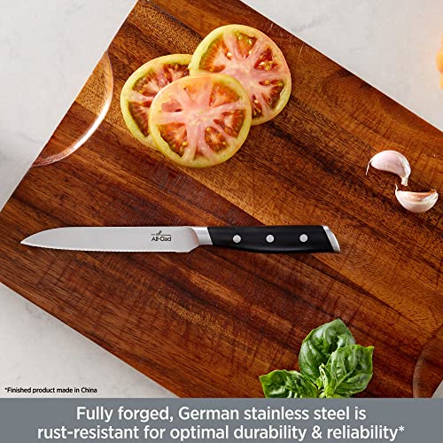 Forged German Stainless Steel Serrated Utility Knife (Silver/Black / 5")