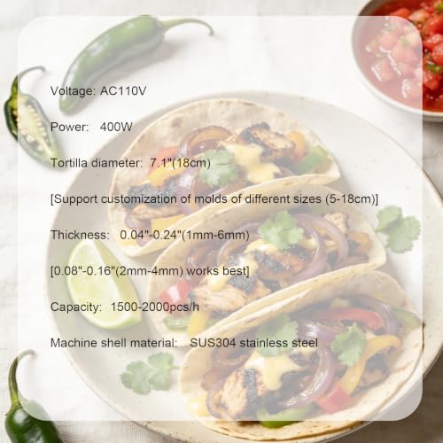 110V 7.1" Corn Tortilla Tacos Chapatti Making Machine 0.04"