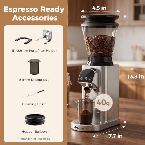Conical Burr Coffee Bean Grinder with 48 Settings (Silver)