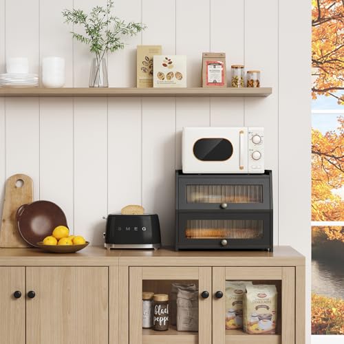 Large Bread Box for Kitchen Countertop (Black)