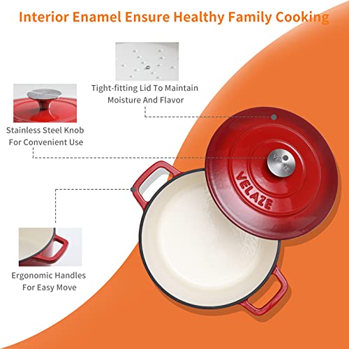 6 QT Enameled Cast Iron Dutch Oven Pot with Lid (Red / 6QT-Round)