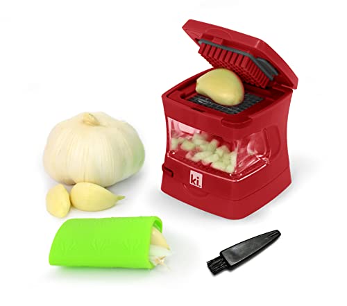 Garlic-A-Peel Garlic Press, Crusher, Cutter, Mincer, and Storage Container - Includes Silicone Garlic Peeler - Easy to Clean - Stainless Steel Blades – standard