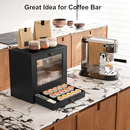 Wooden Bread Box for Kitchen Countertop (Black)