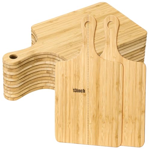12 Pcs 13 x 7 Inch Bamboo Wood Cutting Board with Handle (13"L x 7"W)