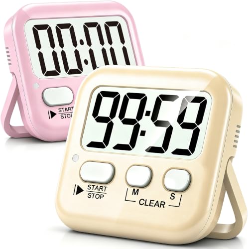 2 Pack Digital Timer for Kids Classroom Kitchen Timers for Cooking (2 * Lovely Pink + Light Peach)