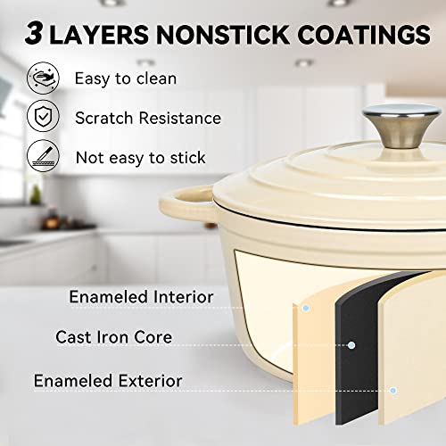 4.5 Quart Enameled Dutch Oven Pot with Lid (4.5 QT / Beige)