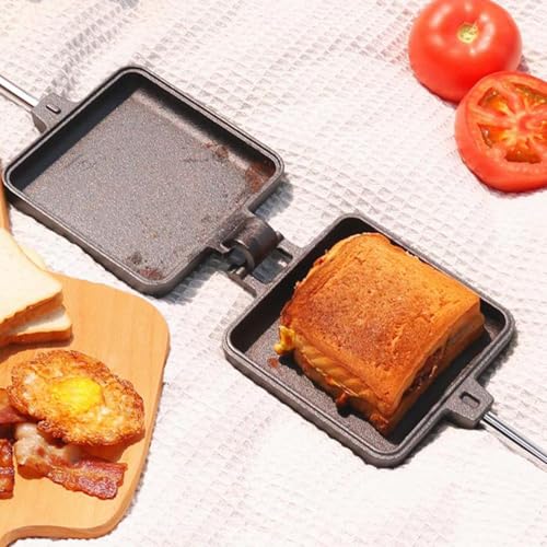 Campfire Pie Iron 4.9" Large Cast Iron Sandwich Maker for Camping 2 Pcs with Storage Bag