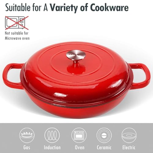 3.8 Quart Enameled Cast Iron Braiser Pan with Lid (Red / 3.8QT)