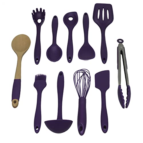Premium Silicone Kitchen Tool and Utensil Set (11 Piece Set / Purple)