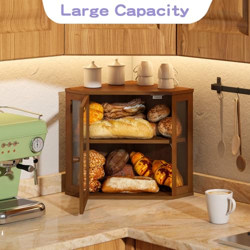 Corner Bread box for Kitchen Countertop (Brown / Meduim)