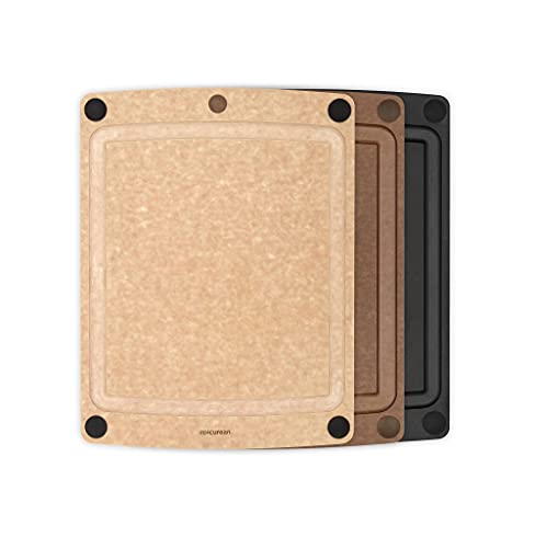 All-In-One Cutting Board with Non-Slip Feet and Juice Groove - Non-toxic, Dishwasher Safe, Made in the USA, 10" x 7", Nutmeg (10"L x 7"W / Nutmeg/Brown)