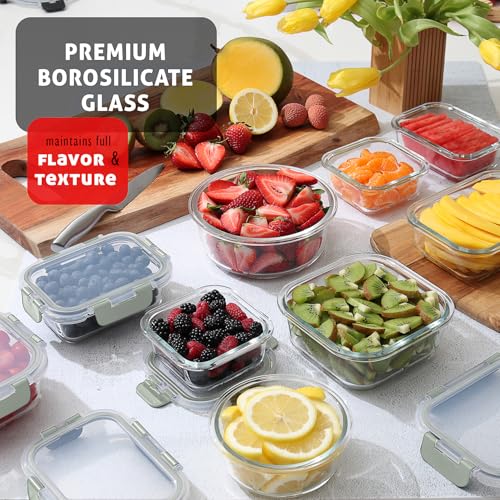 48pc Glass Storage Containers with Lids (Sage Green / 24 Pack)