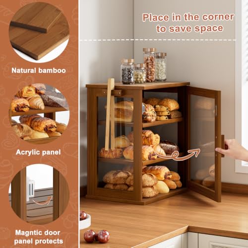 Bread Box for Kitchen Countertop (Caramel / Medium)