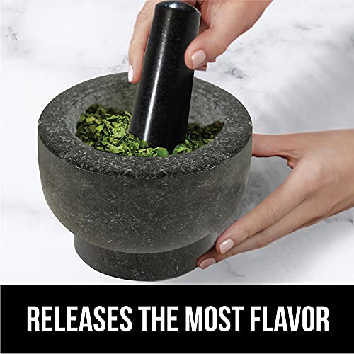 Natural Granite Stone Mortar and Pestle Set (Polished Black / 2 Cup)