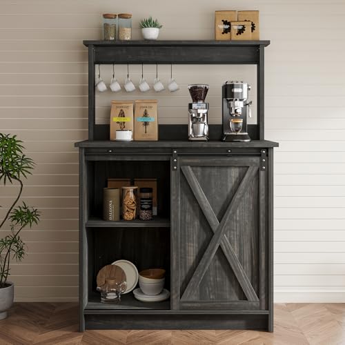 Farmhouse Coffee Bar Cabinet with 6 Hooks