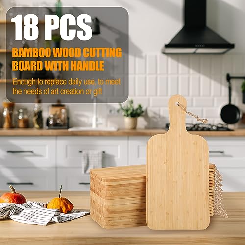 18 Pcs Bamboo Cutting Board Bulk with Handle 15" x 7" (15" X 7" / Bamboo)