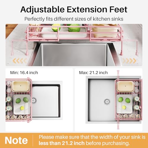 Expandable Dish Drying Rack for Kitchen Counter (Pink)
