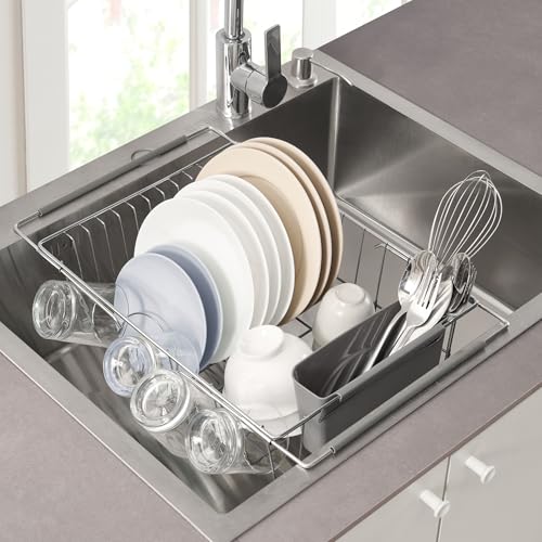 Dish Drying Rack Over the Sink Expandable to 24.5" Dish Drainer (Gray / 15.75" x 12" x 5")