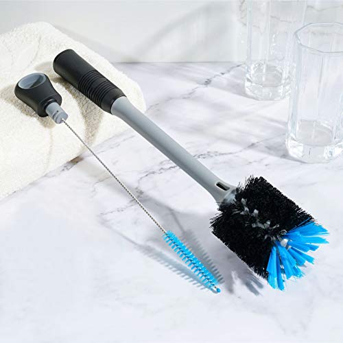 2-in-1 Water Bottle Brush and Straw Cleaner Brush, Long Handle Water Bottle Scrubbing Brush for Water Bottles, Glasswares, Mugs, Flasks, Tumblers and Kitchen Sink