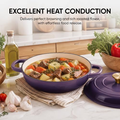 Dutch Oven Enameled Cast Iron with Lid (Purple / 3 QT（Shallow Pot）)