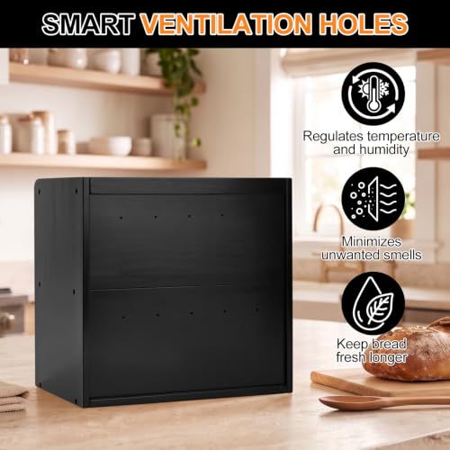 Bread Box for Kitchen Countertop (Black / Large)