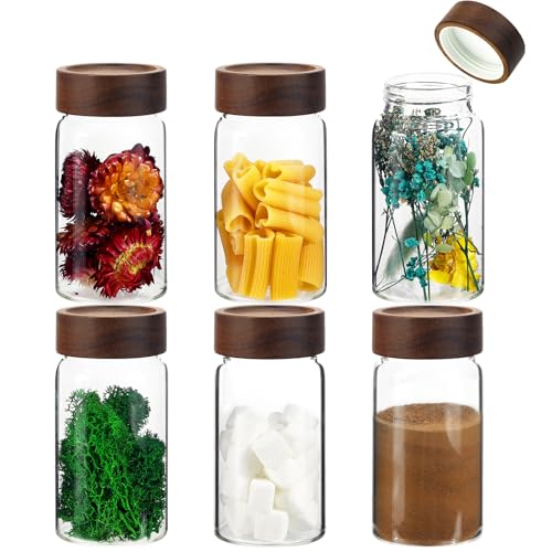 Glass Coffee Jars Spice Jar Round Storage Canister with Wooden Lid Clear Glass Food Jar for Pantry Sugar Tea Coffee Bean Spice Nuts Cookies Bath Salts