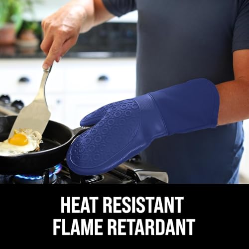 BPA Free Soft Silicone Oven Mitts (Blue / 2-Piece 13.7" Oven Mitts)