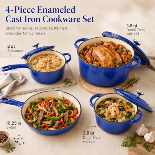 Enameled Cast Iron Cookware Set (Cobalt Blue)