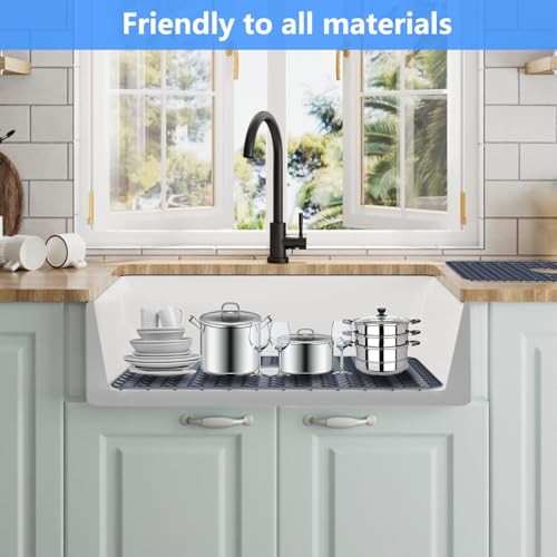 Sink Protectors for Kitchen Sink 30"x16"Rear Silicone Sink Mat (30"x16" Rear / Gray)