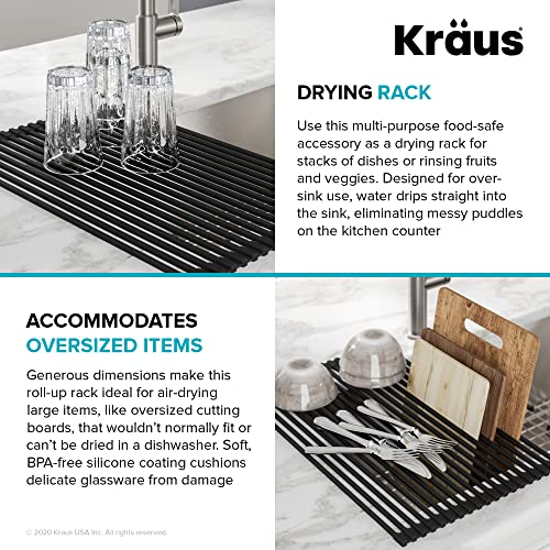 Roll Up Dish Drying Rack with Self (Black / 21 Inch - Regular Sink / Drying Rack, Mat & Soap Holder)