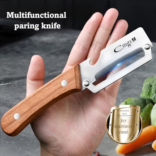 Vegetable Peeler with Wooden Handle Stainless Steel Blade and Bottle Opener for Sugarcane Pumpkin Winter Melon Papaya Potato pineapple Peeling