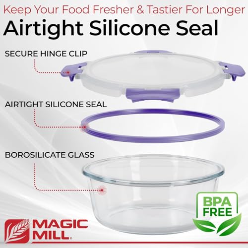 Premium Borosilicate Glass Food Storage Containers with lids Set (Purple)