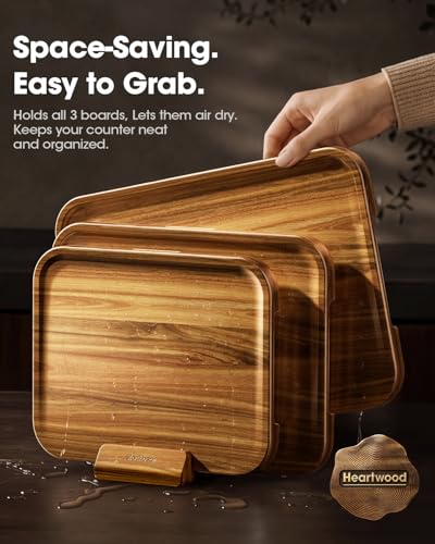 Acacia Wood Cutting Board Set of 3 with Stand