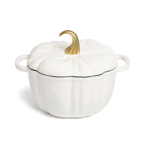 5.5 qt Pumpkin Enameled Cast Iron Dutch Oven Pot (White)