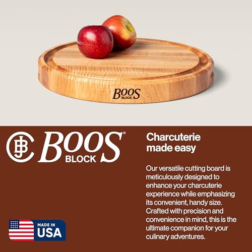 Block CB1051 1M1515175 Maple Wood Round Cutting Board with Juice Groove (Honey Blonde / 15"L x 15"W)