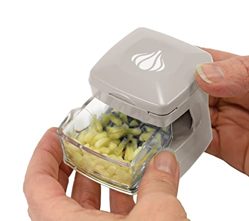 Garlic-A-Peel Garlic Press, Crusher, Cutter, Mincer, and Storage Container - Includes Silicone Garlic Peeler - Easy to Clean - Stainless Steel Blades – standard