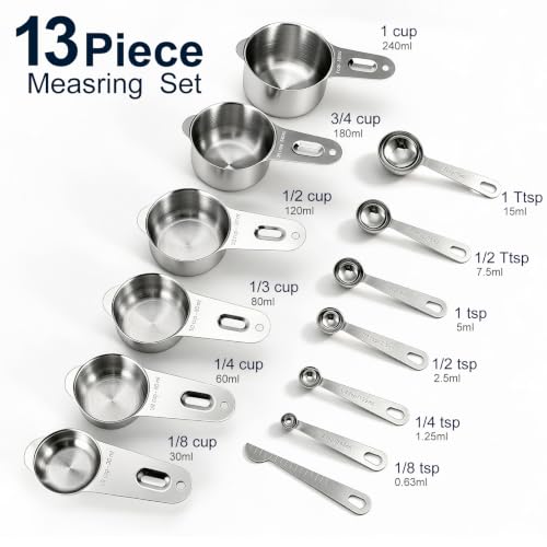 13-Piece 18/8 Stainless Steel Measuring Cups and Spoons Set, Silver (Silver / Set of 13)