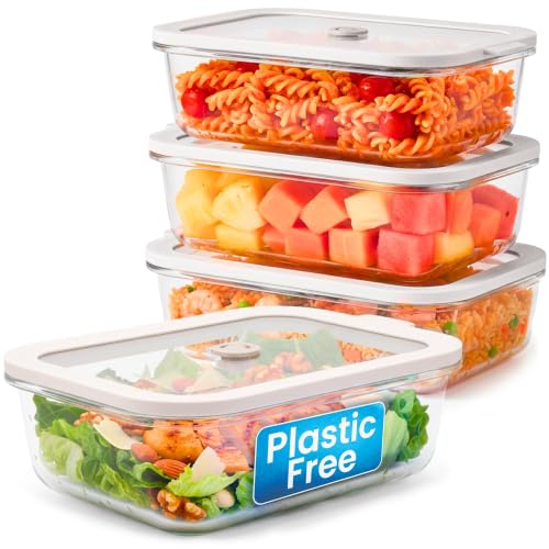 Non Toxic Glass Food Containers with Lids (Gray / 35 Oz)