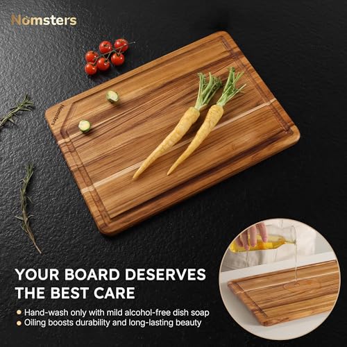 17" Teak Wood Cutting Boards for Kitchen Wooden Chopping Board Non Slip (17"L x 12"W)
