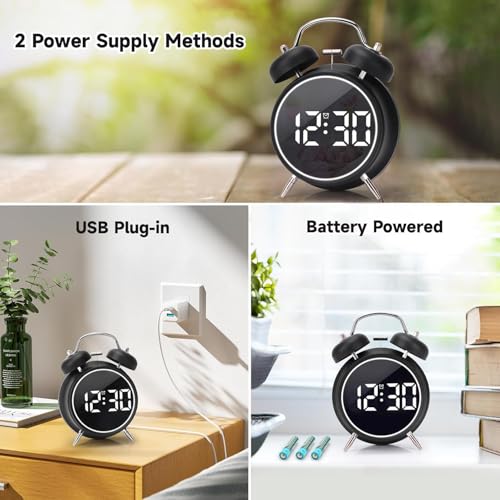 HONEYTIME Digital Alarm Clock (Digital Double Bell, Black)